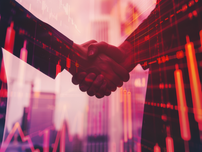 World map with stock market charts